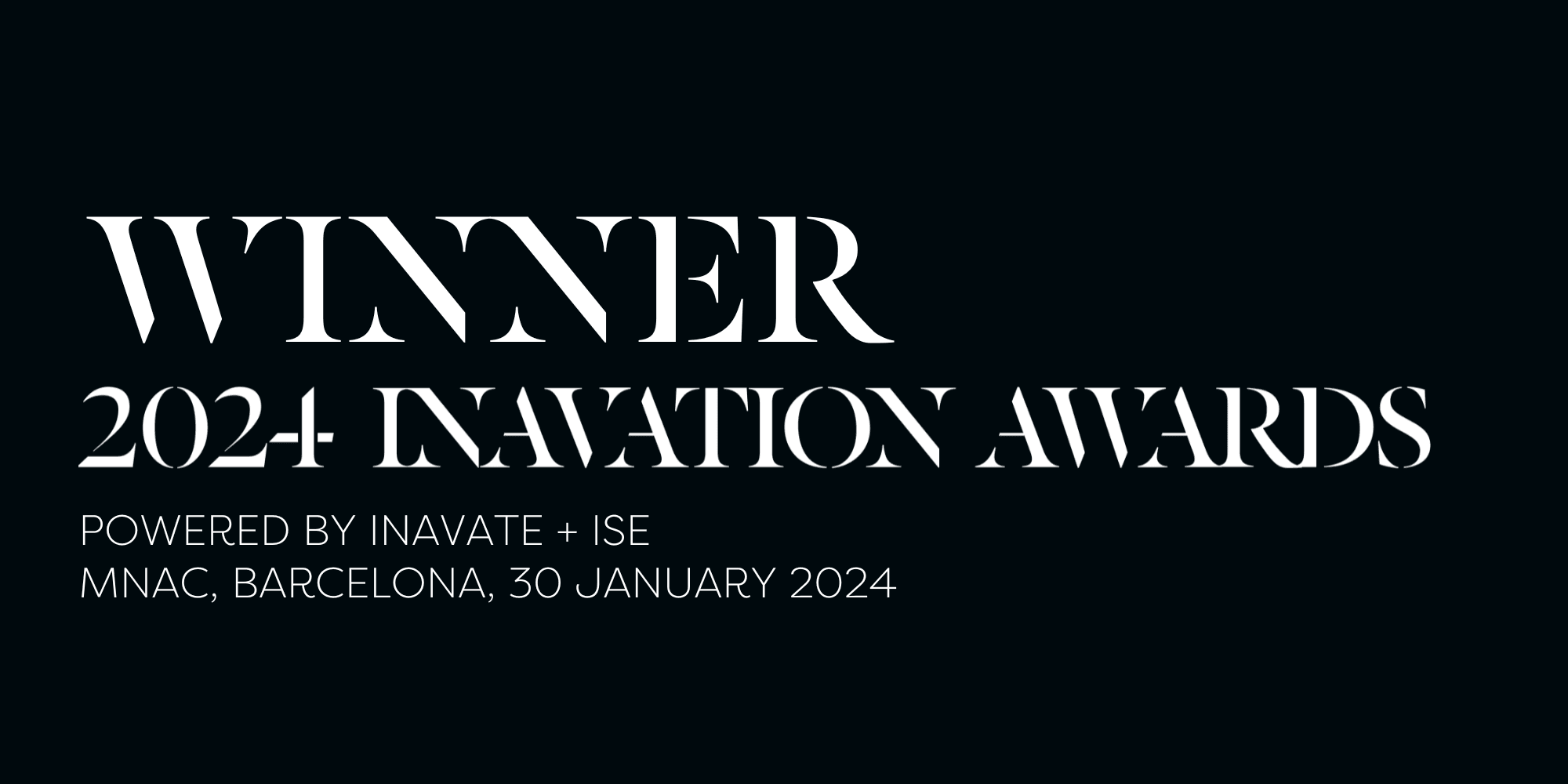 Logo der Winner 2024 Inavation Awards, weiße Schrift auf schwarzem Hintergrund.